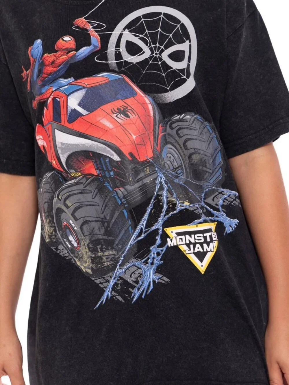 Marvel Monster Jam Boys 2 Piece Outfit Set Spider-Man Tee Shorts Large 10/12